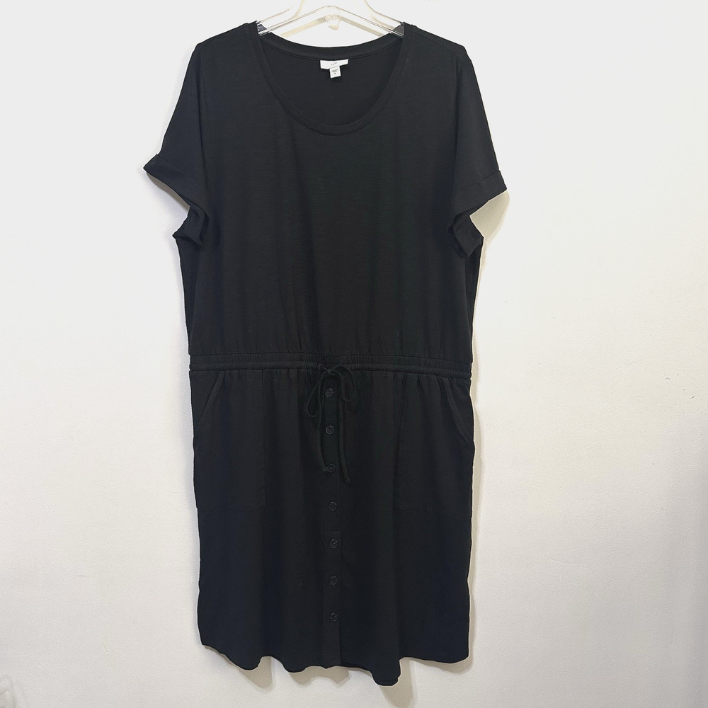 J Jill Knit Cargo Dress XL Black Drawstring Short Sleeve Comfy Casual Travel